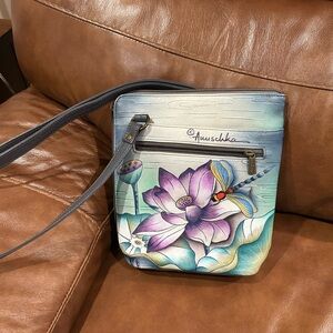 Anuschka Trainquil Pond Hand Painted Leather Crossbody Bag